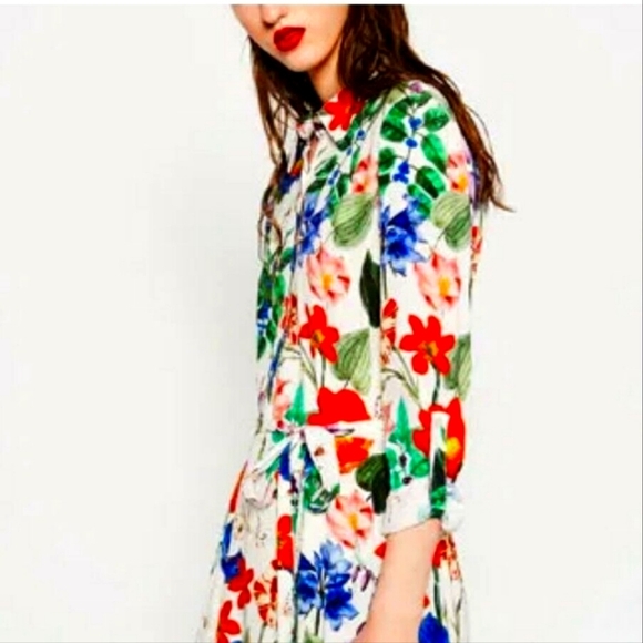Zara Dresses & Skirts - Zara NWT M Medium Floral Flower Shirt Dress